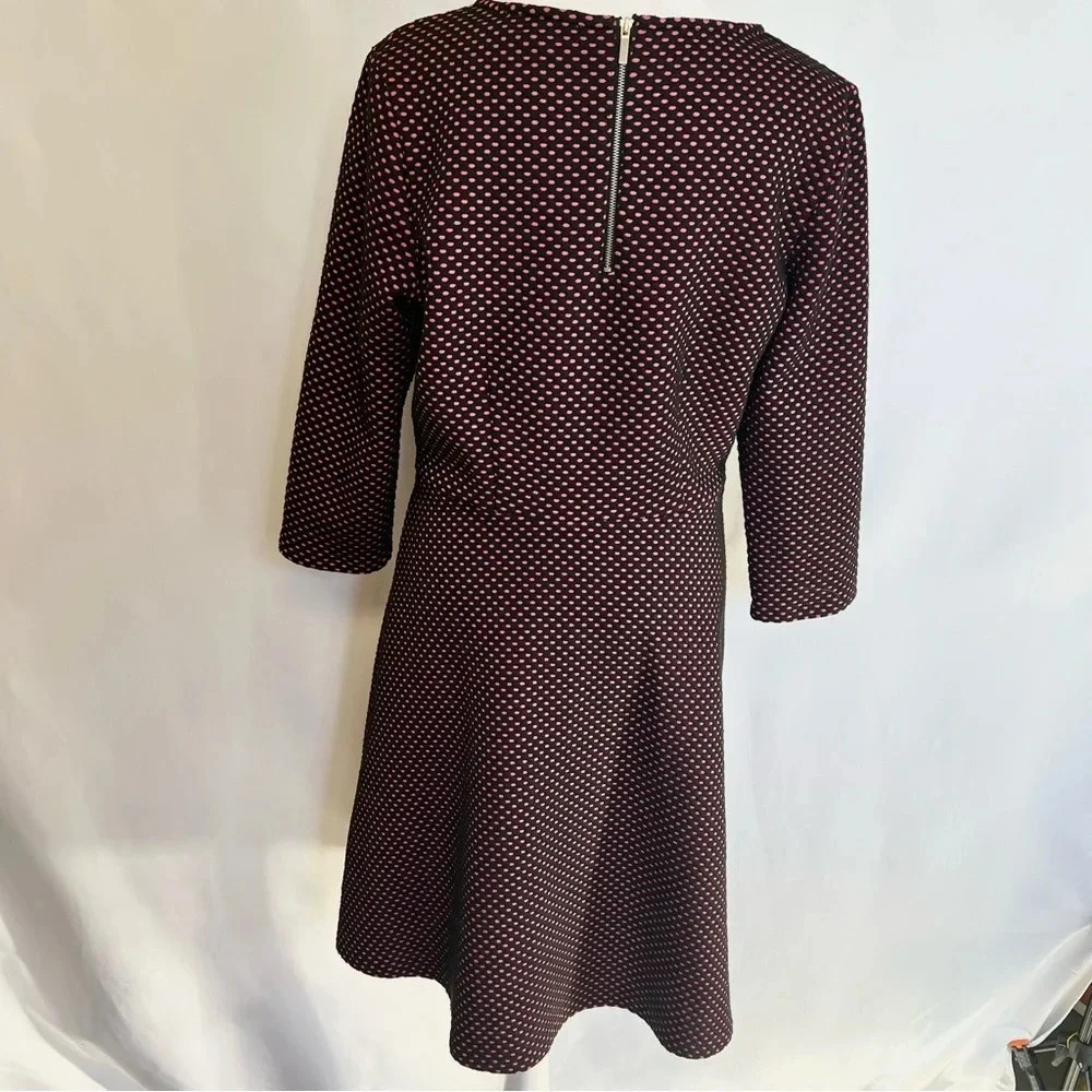 NY Collection A Line Polka Dot Dress Black Pink 3/4 Sleeve Back Zip Size Medium - Picture 9 of 15